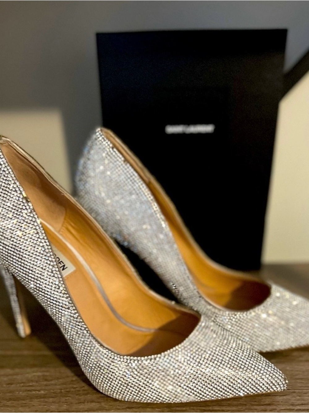 Steve Madden Silver Crystal Pointed Toe Stiletto Heels